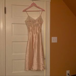 Vintage Gold Label VS pink lace satin slip midi
